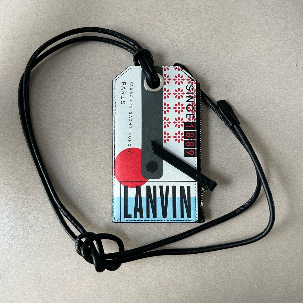 Lanvin leather necklace cardholder wallet lanyard with zip pocket